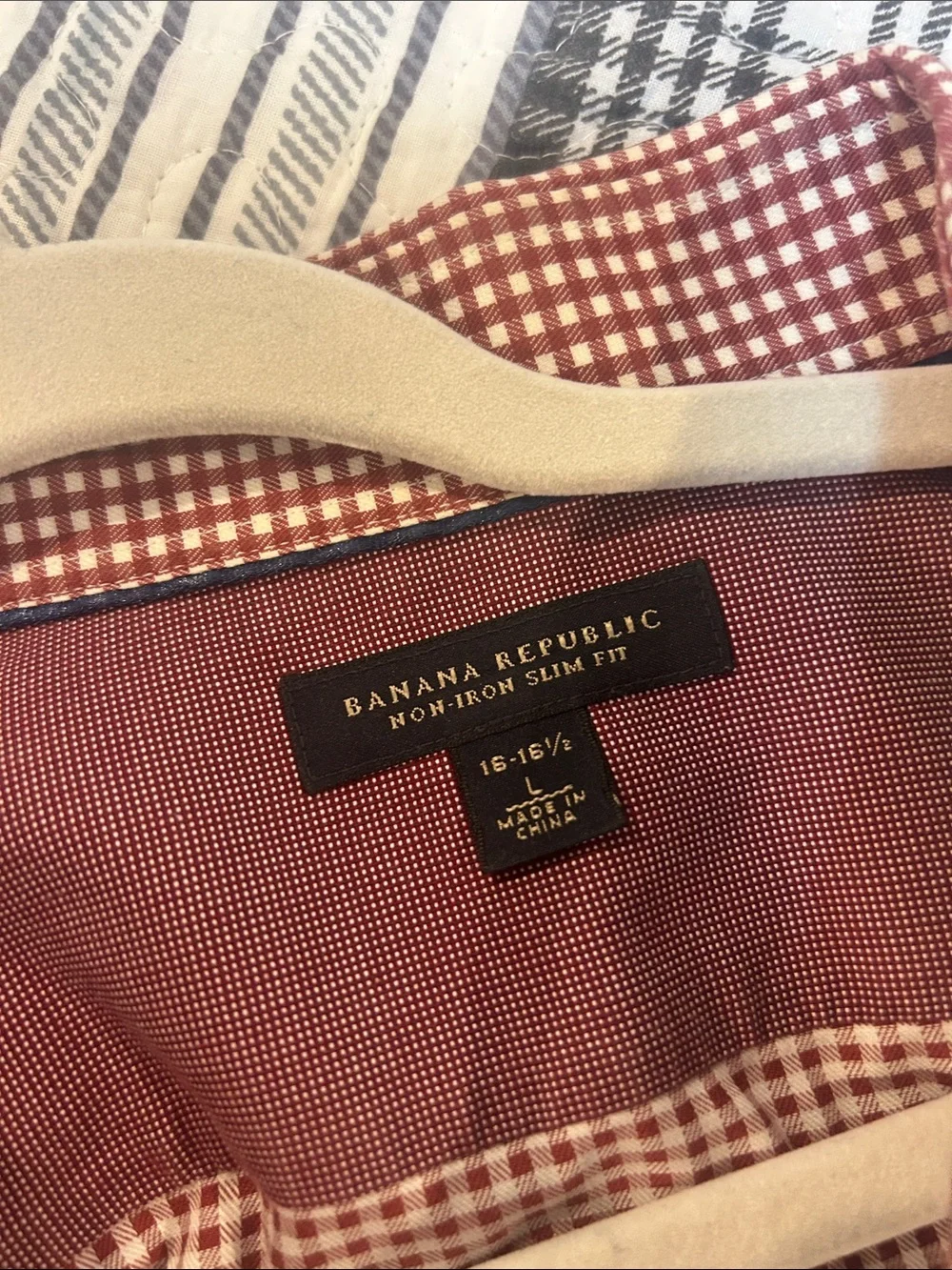 Banana Republic Red and White Check Button-Down Shirt